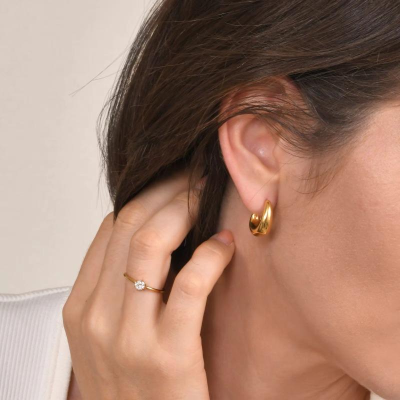 Huajie Luxus Metall C-Form Ohrringe für Damen Exquisit Bankett High-End Edelstahl Mode Ohr