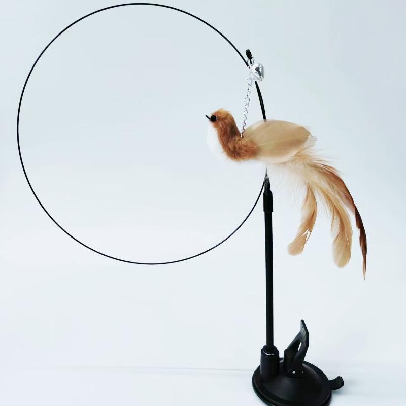 Kleiner Vogel, Stahldraht Lange Stange, Katzenspielzeug, Zähne Mahlen, Langlebig, Ersatzkopf, Katzen Saugnapf, Große Feder Katze