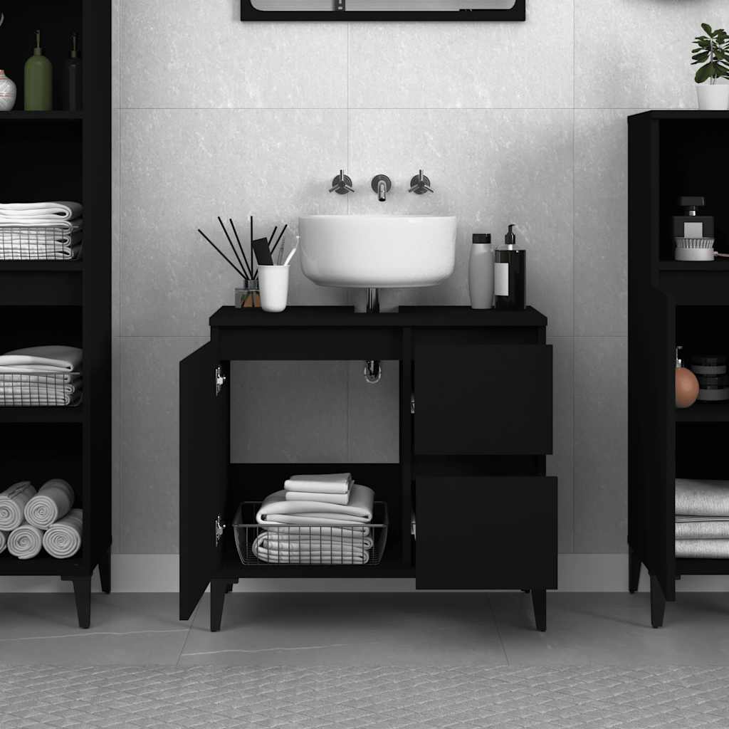 Schrank unter dem Waschbecken, 2 Schubladen, schwarzes dreieckiges Stativ, 65x33x60 cm