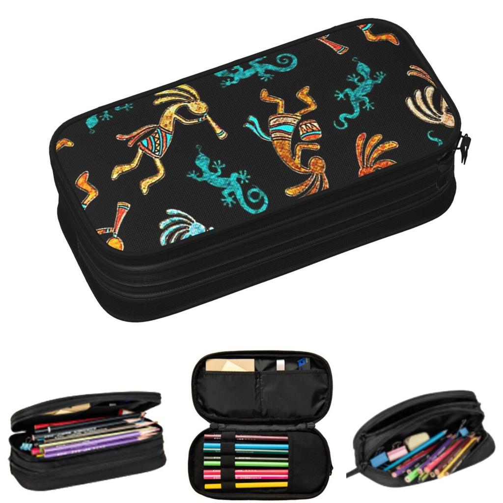 Southwest Tribal Native American Kokopelli Pencil Cases for Student School Pen Box Pencil Bag Large Capacity Pencil Pouch