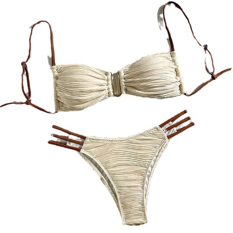 European & American Color Block Lace-up Bikini Swimsuit for Women - Sexy Beach & Hot Spring Swimwear 2025