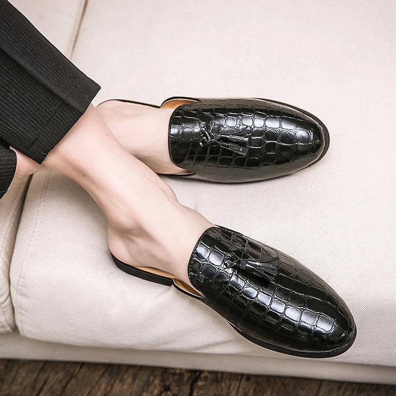 Summer Men Half Loafers Fashion Tassel Breathable Slippers Man Outdoor Lightweight Mules Cool Half Shoes for Man Leather Sandals