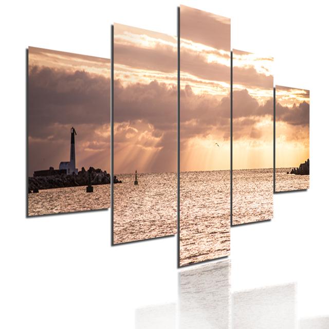 Sea Scenery Sunset Dusk Mountain Lake Landscape Poster  Canvas Painting 5 Pieces Modular Picture HD Print Wall Art Home Decor