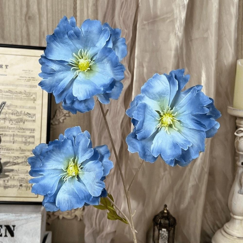 

New 3 Heads Artificial Simulation Flowers Bridal Bouquets DIY Silk Flower Bouquet Long Stem Lifelike Flowers Floral Arrangement синий