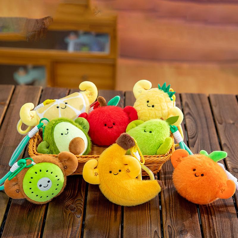 Cute Fun Plush Exercise Fruit Keychain Cartoon Simulated Fruit Stuffed Doll Backpack Pendant Decorative Key Chain Accessories