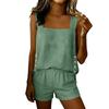Women's Linen Two Piece Set Side Slit Square Neck Tank Top and Elastic Waist Shorts Summer Casual Outfit Lightweight Breathable Fabric