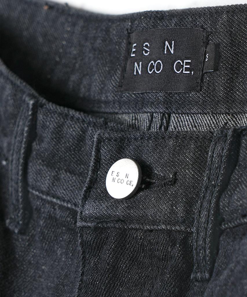 ESN Washed Single-Pleat Semi-Wide Denim Shorts Black