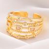 Women Ring Sparkling Geometric Cubic Zirconia Inlaid Adjustable Opening Multi-Layer Stacking Design Finger Band Jewelry Gift