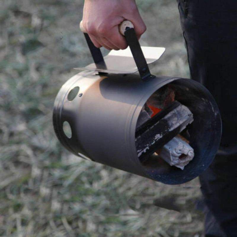 Charcoal Ignition Barrel Carbon Stainless Steel Rapid Fire Starter Can Outdoor Chimney Starter for Camping Cooking Barbecue BBQ