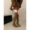 Pointed Suede Skinny Over-the-Knee Boots Women's Autumn and Winter Khaki Pile Long Knight High Heel Boots