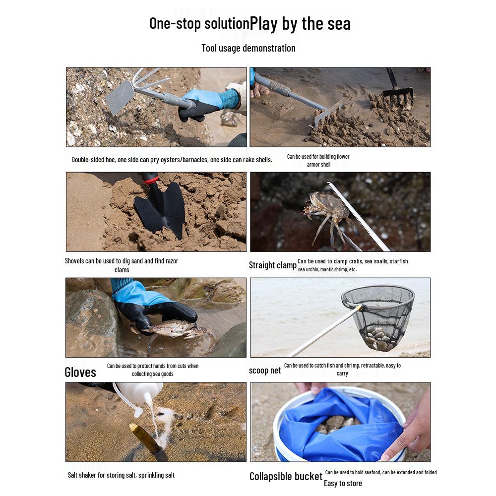 Tide-Chasing Tool Kit: Children's and Adults' Seaside Sand and Clam Digging Set with Shovel and Clips