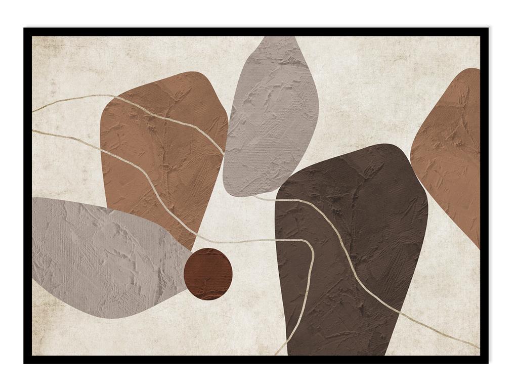 Obraz plakat w ramie 33x43 cm beżowy biały brązowy kształty abstrakcja