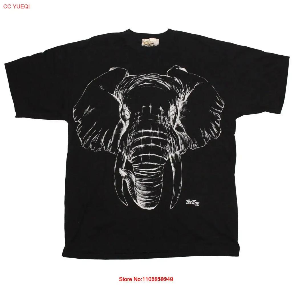Vintage Elephant T Shirt size XL Black Time USA Mega Print Washed Stylish designer clothes streetwear homme Comfortable