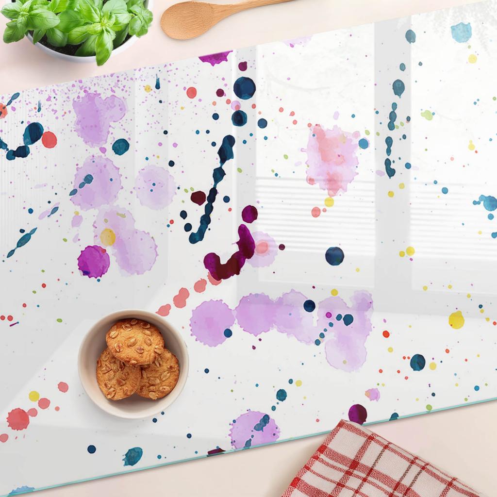 Tempered Glass Kitchen Backsplash with Abstract Splatter Graphic 80X52 Cm