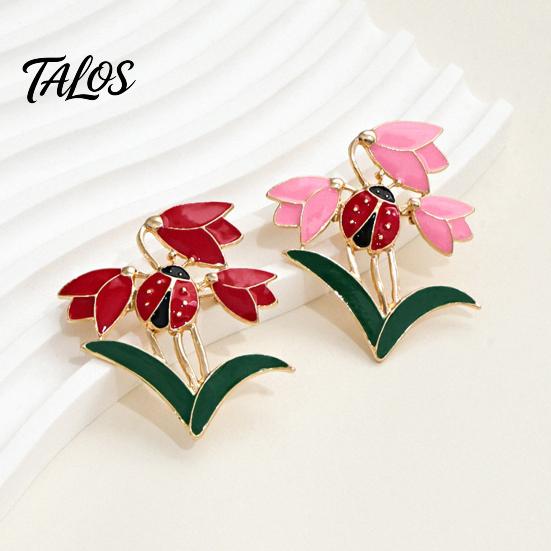 Long-lasting Flower Brooch Enamel Tulip Ladybug for Women, Oil-Dripping Ladybird Oxidation Resistant Lapel Pin, Sweater Cardigan Coat Suit Scarf