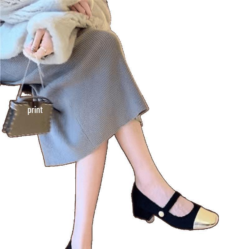 Spring French Color Block Mary Jane Shoes - Plus Size, Mid-Heel, Round Toe