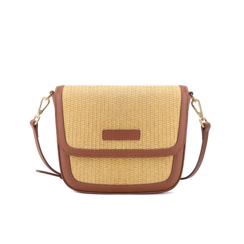 

2026 Cowhide & Straw Patchwork Saddle Bag: Women s Simple Shoulder & Crossbody Box Bag 20x6.5x18 cm