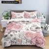Floral King Queen Duvet Cover Fuchsia White Flower Bedding Set for Girl Women Colorful Plant Leaves 2/3pcs Polyester Quilt Cover