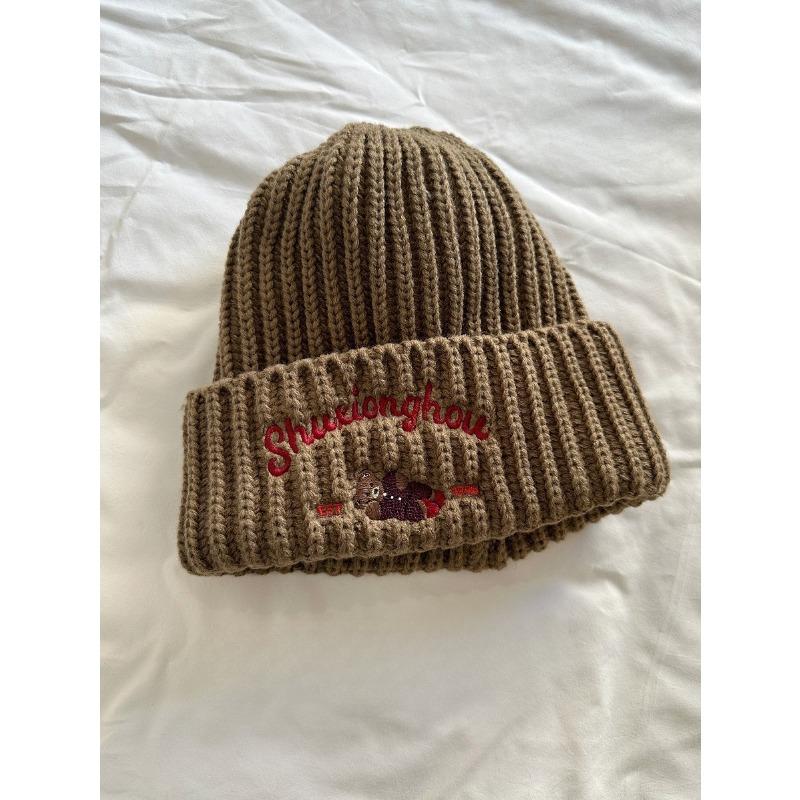 

Embroidered Bear Knitted Hat Women s Autumn and Winter New Warm Versatile Cute Woolen Hat Ear Protection Cold Hat One Size