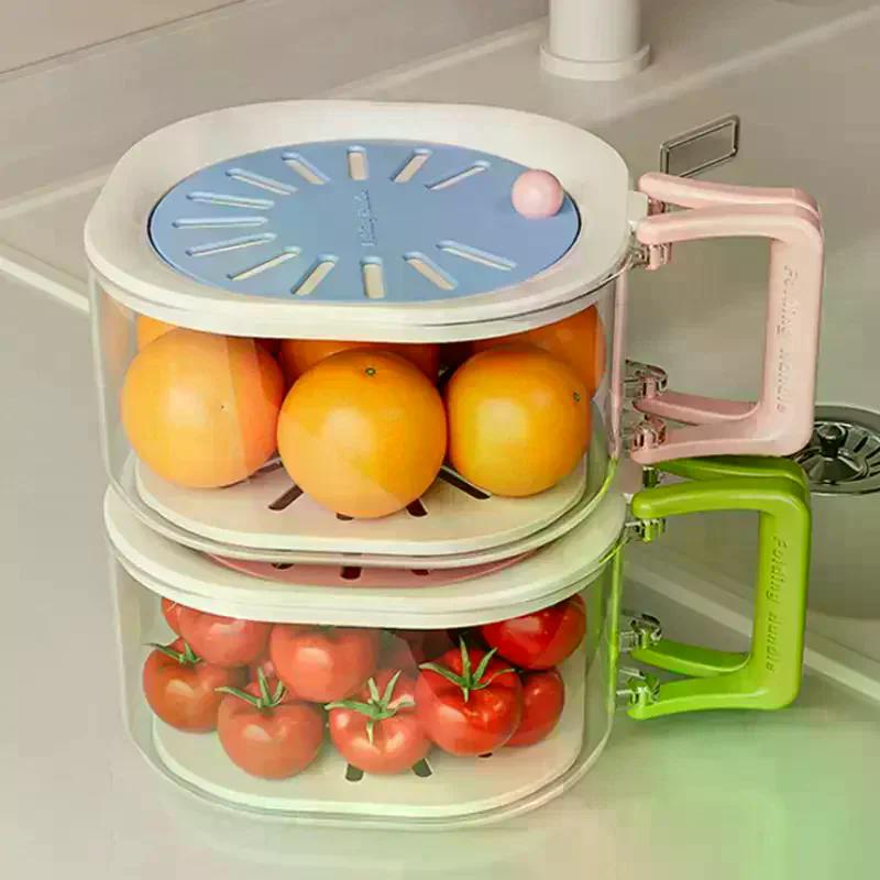 High Capacity Draining Basket Featuring Cute Fruit Storage and Telescoping Water Filter; Robust Veggie Wash Tub with Lid