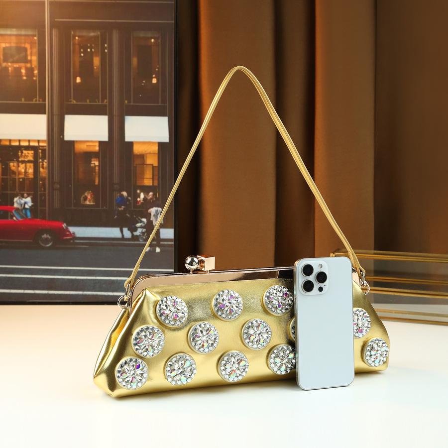 New Style Hot Stamping Button Women's Fashionable Dinner Handbag for Going Out Exquisite One Shoulder Hand-held Bag