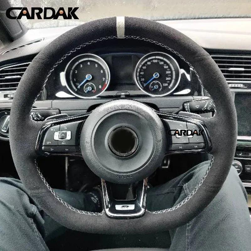 CARDAK DIY Suede Car Steering Wheel Cover for Volkswagen VW Golf R MK7 Golf 7 GTI VW Polo GTI Scirocco 2015 2016