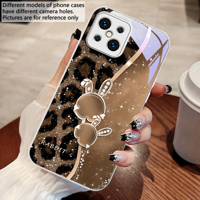 Leopard Cartoon Rabbit For Oppo Find X5 X8 Pro X3 Lite A72 58 73 54S F11 79 Reno 6 4Z 5G Nord N200 Tempered Glass Phone Case