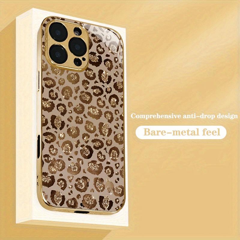 Luxury Leopard Print Gold Metallic Paint Glass Phone Case For iPhone 17 16 15 14 13 12 11 Pro Max 14 15 Plus 17 Air 16E Cover