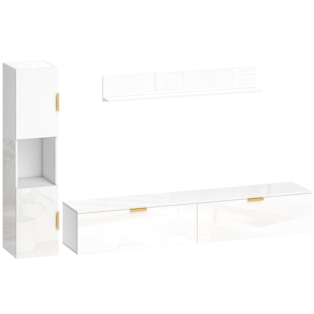 Floating TV Stand with Fold-down Doors Entertainment Center Wall Shelf Cabinet 180 cm High Gloss White