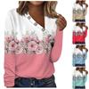 Damenblusen Festlich Lässig Blumenmuster Mode Falten Kreuzhals T-Shirt Knopfleiste Modekleidung Tunika Langarm Oberteile T-Shirts Pullover