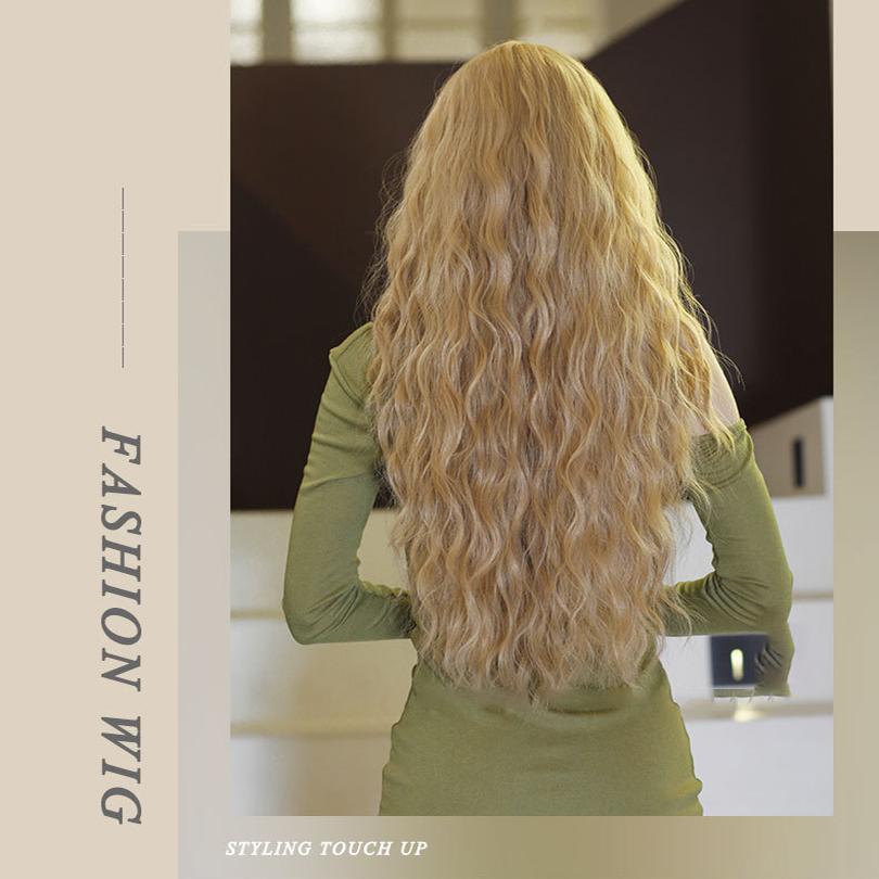 Ladies Golden 72cm Long Hair  Big Waves Breathable And Comfortable Wig