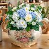 Europe Retro Ceramic Vase with Handle Desktop Flower Arrangement Vase Handcrafted Glazed Vase for Living Room Kitchen Table Desk
