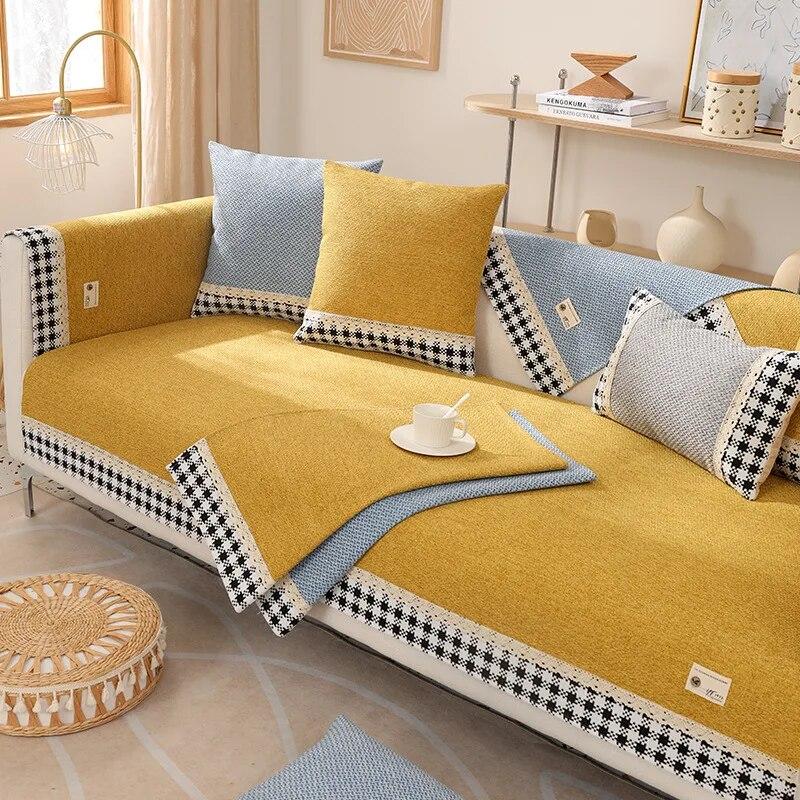 Seat European Couch Cover Sofa Towel for Living Room Decor New Cotton Linen Fabric Sofa Cover Slip Resistant Slipcover