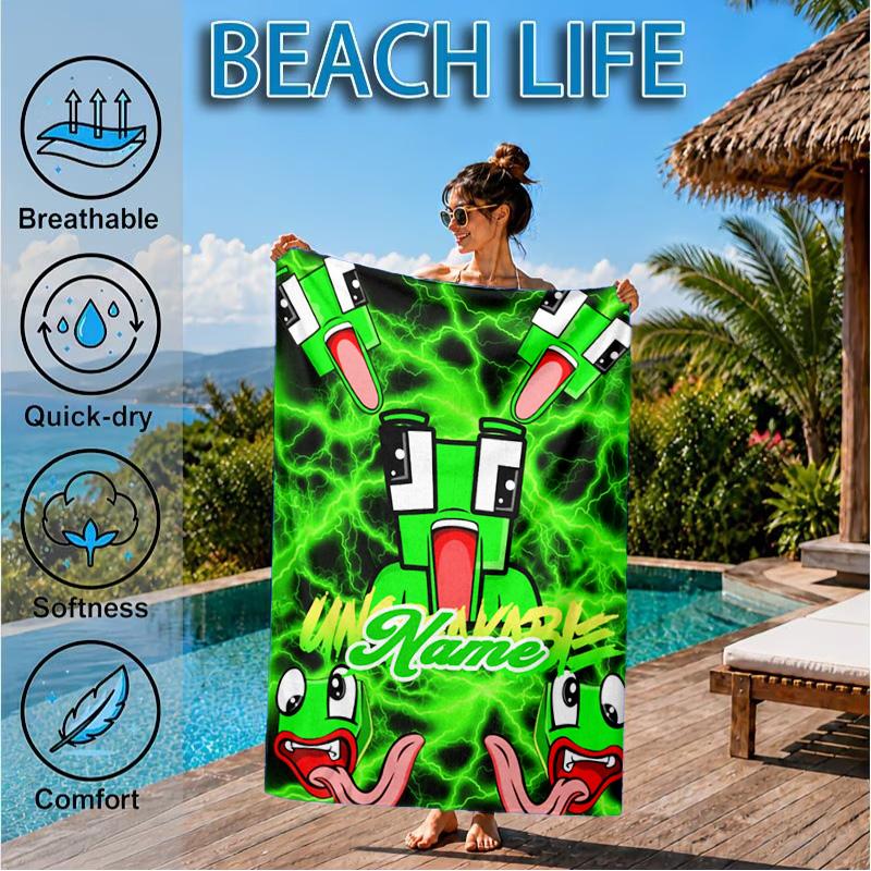 Custom Name Space Alien Un-speakable Beach Towel Microfiber Beach Towel, Lightweight and Quick-Dry, for Summer Travel, Swimming Pool Gift