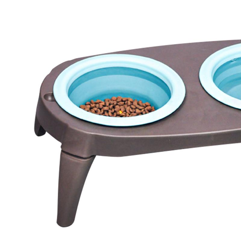 Складная силиконовая двойная миска Легкая Нескользящая Двойная Путешествующая Миска для Воды для Собак Кошек Синяя