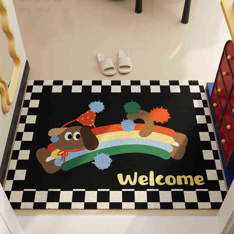 Cartoon Tier Teppich Matte Läufer Katze Hund Design mit Willkommenstext Kuchenmuster Rutschfest Heimdekoration Fußmatte Willkommensmatte