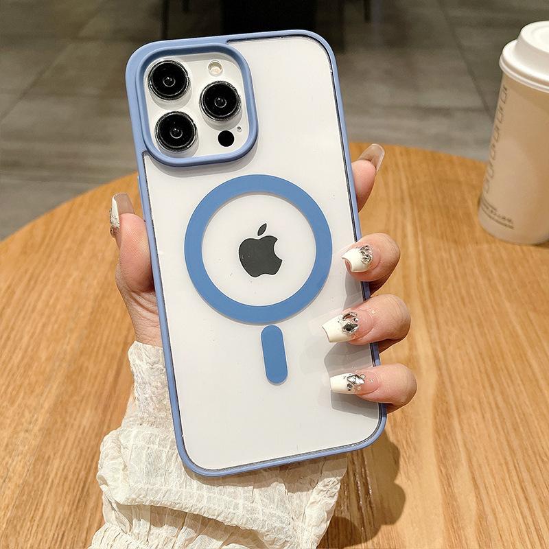 Suitable for Apple 16 Phone Case, Transparent Magnetic Attraction, IPhone15promax Protective Case, Frosted Acrylic 14 Simple