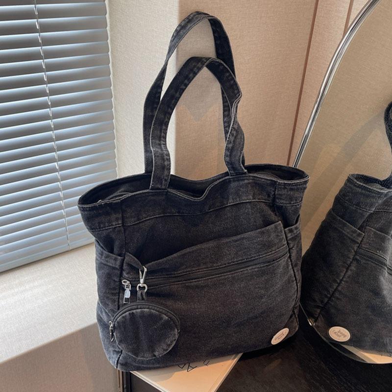 

Denim bag women s large-capacity new autumn and winter versatile casual shoulder bag texture student tote bag чёрный