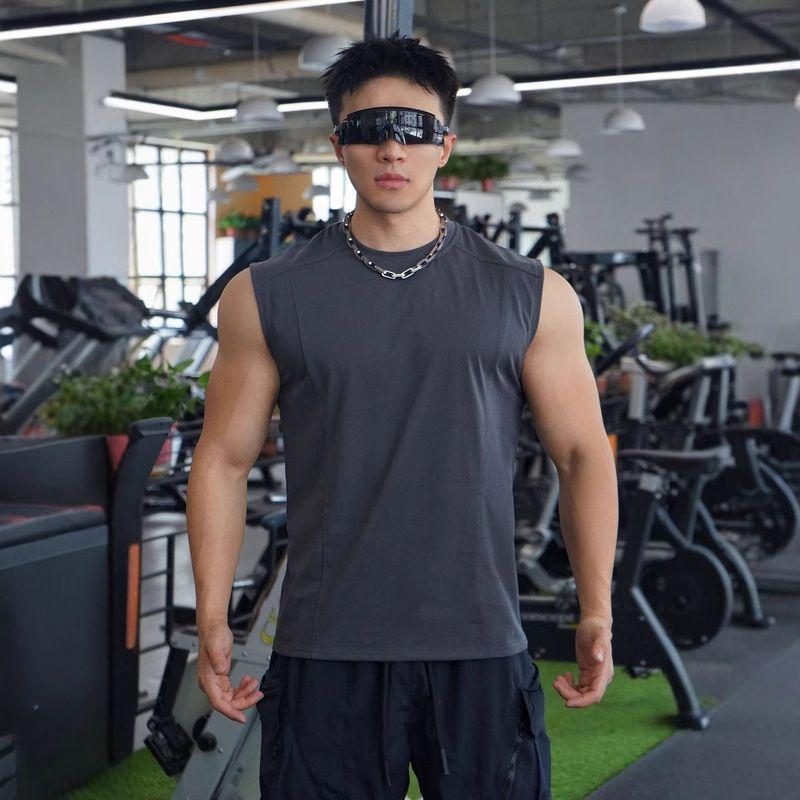 American Style New Men's Vest for Outdoor Running, Training, Sports, Fitness, Solona Cotton Breathable Solid Color Top