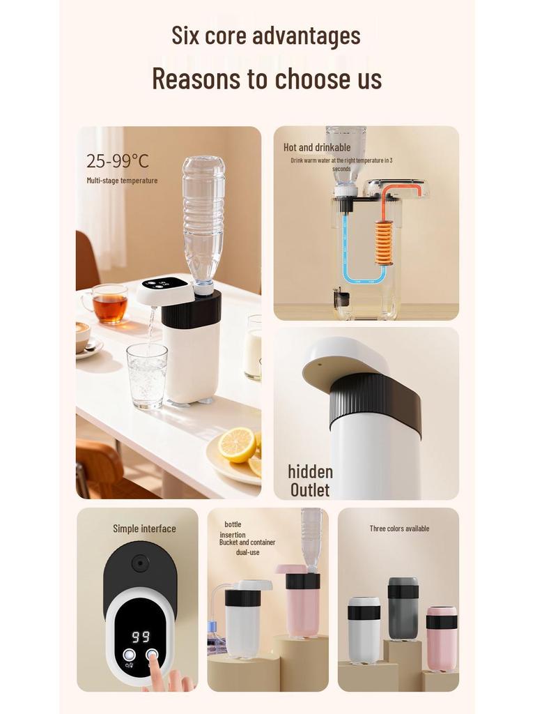 Compact Pump-Action Hot Water Dispenser: Instant Heating Kettle for Home, Travel, Tea & Formula