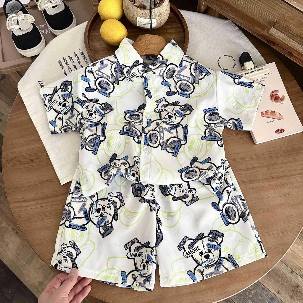 Sada košile s krátkým rukávem pro dětské oblečení Letní ležérní dětské oblečení Volný a trendy dvoudílný set pro jaro a léto