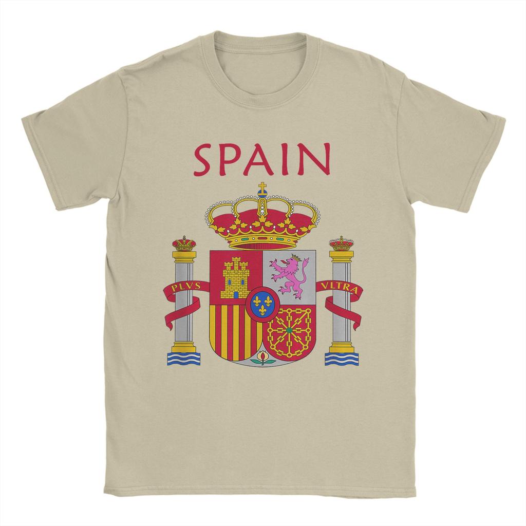 Unique SPAIN Flag TShirt for Men Crew Neck Pure Cotton T Shirt Short Sleeve Tees Plus Size Clothing