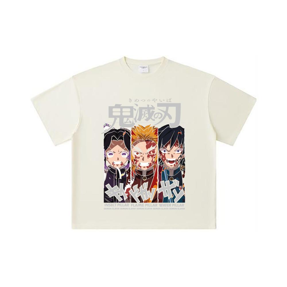 

260 GSM Double Yarn 32 Count 100% Cotton Demon Slayer V58 Pillars Print Unisex Heavy Cotton T Shirt S абрикосовый