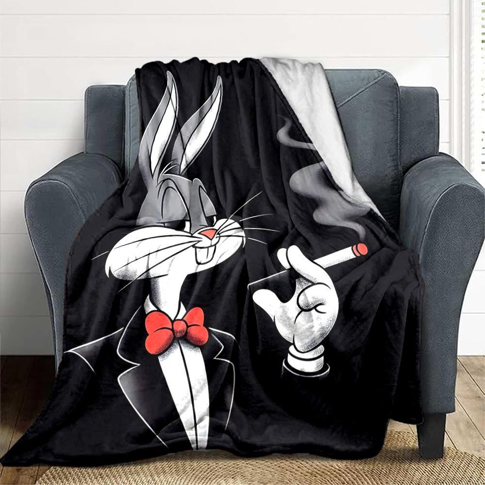 1pc Bugs Bunny Flannel Throw Blanket Lightweight Soft Warm All Season Blanket for Sofa, Bed, Travel,L1028086