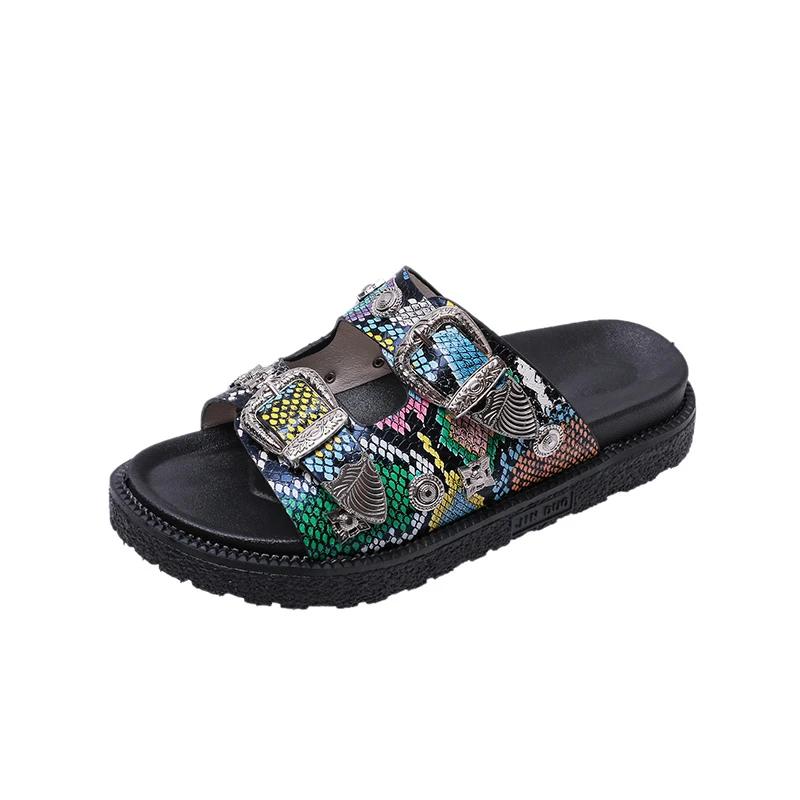 Fashion Platform slippers 20245summer new wear metal buckle rivet casual sandals open toe one word beach ins cool style shoes