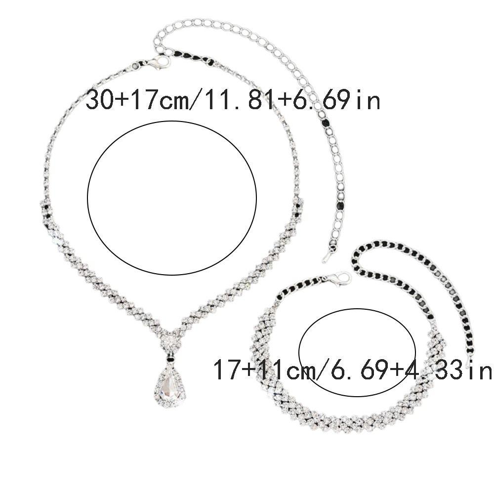 Zircon Necklace Earring Set Luxury Rhinestone Bracelet Trendy Bridal Jewelry Set  Wedding