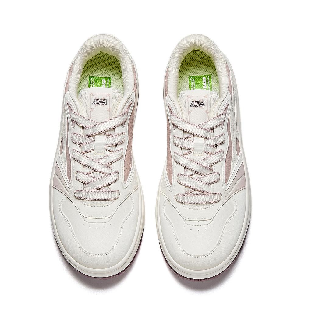 Anta Sunny Wind Casual Versatile Simple Cute Low-Top Skate Shoes Kids Sneakers Ivory-White Conch-Pink 122618034-3