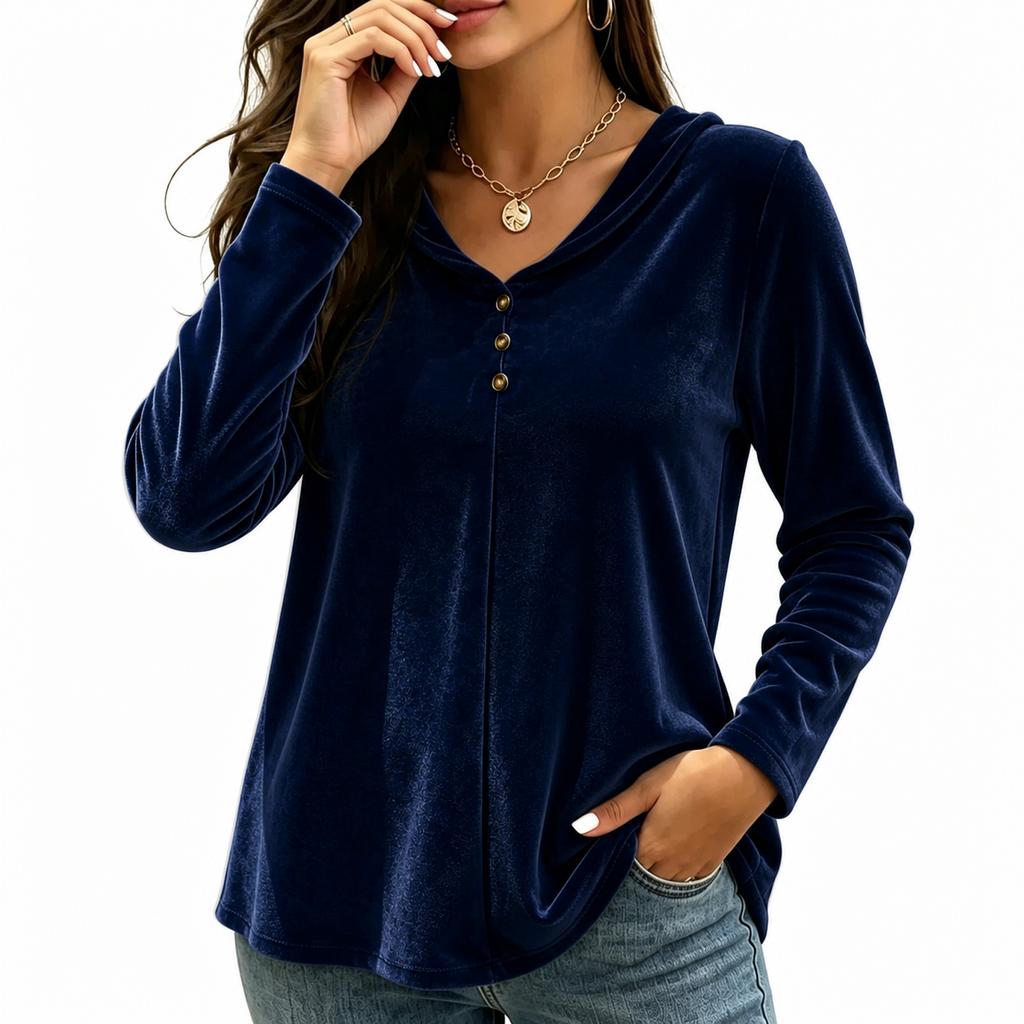 Women's V-Neck Velvet Long Sleeve Jacket for Casual Everyday Wear