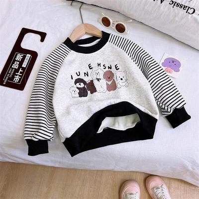2025 Unisex Kids Korean Style Cartoon Velvet Hoodie - Warm Winter Raglan Sleeve Base Layer Outerwear