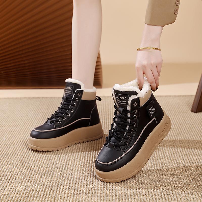 TUINANLE Women Winter Warm Snow Boots Plush Cotton Platform Sneakers High Top Lace Up Casual Shoes
